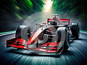 Racing car with sweeping effect on ground and blurred background . AI generated