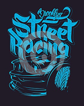 Racing car typography, t-shirt graphics, lettering