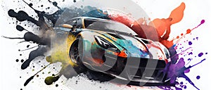 Racing car in watercolor style by Generative AI
