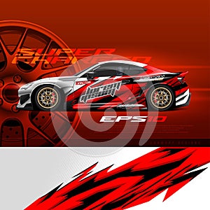 Racing car wrap design vector. Graphic abstract stripe racing background kit designs for wrap vehicle, race car, rally, adventure