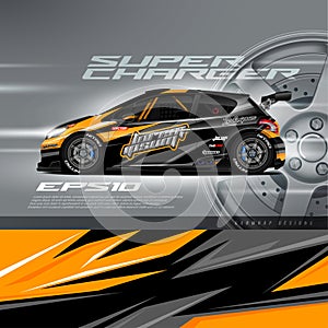 Racing car wrap design vector. Graphic abstract stripe racing background kit designs for wrap vehicle, race car, rally, adventure