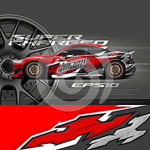 Racing car wrap design vector. Graphic abstract stripe racing background kit designs for wrap vehicle, race car, rally, adventure