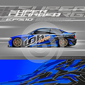 Racing car wrap design vector. Graphic abstract stripe racing background kit designs for wrap vehicle, race car, rally, adventure