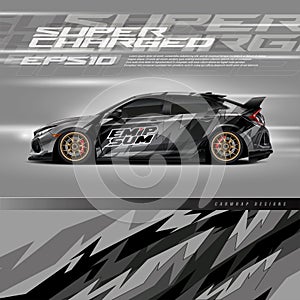 Racing car wrap design vector. Graphic abstract stripe racing background kit designs for wrap vehicle, race car, rally, adventure