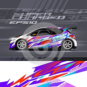 Racing car wrap design vector. Graphic abstract stripe racing background kit designs for wrap vehicle, race car, rally, adventure