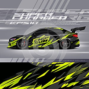 Racing car wrap design vector. Graphic abstract stripe racing background kit designs for wrap vehicle, race car, rally, adventure