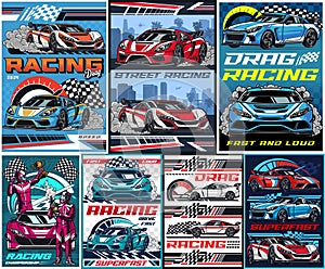 Racing cars colorful set flyers