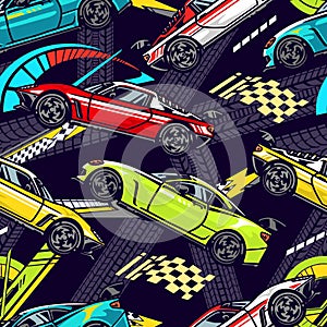 Racing cars pattern seamless colorful