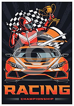 Racing championship colorful vintage poster