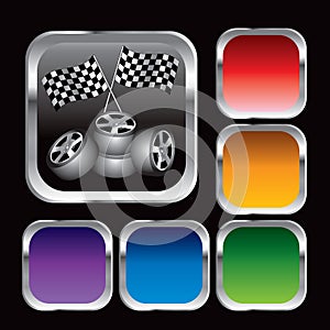 Racing checkered flags and tires on web buttons