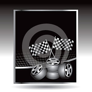 Racing checkered flags and tires on web buttons