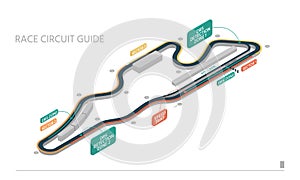 Racing circuit guide in an isometric view. Isometric racing track scheme. Race track
