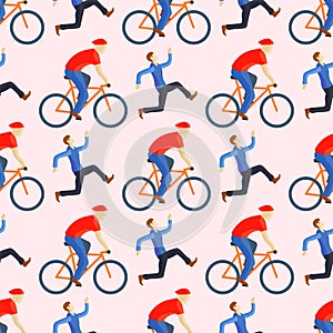 Racing cyclist in action seamless pattern vector illustration.