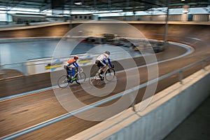 Racing Cyclists indoor,motion blurred image