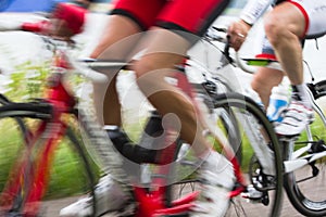 Racing cyclists at high speed