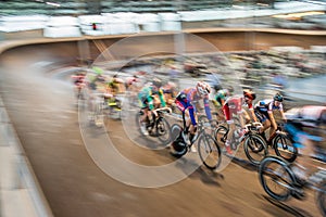 Racing Cyclists indoor,motion blurred image