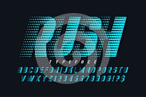 Racing display font design, alphabet, letters and numbers