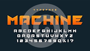 Racing display font design, dynamic alphabet, letters and numbers