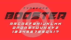 Racing display font design, dynamic alphabet, letters and numbers