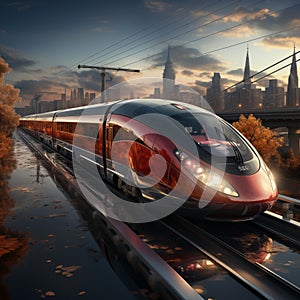 Racing down tracks, high-speed train advances steadily embodying efficiency and innovation. With each swift movement