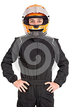 Racing driver with helmet