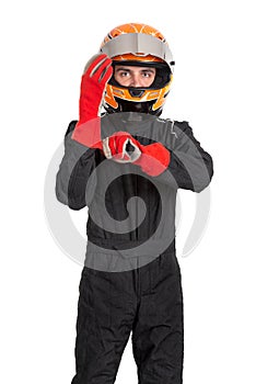 Racing driver isolated with helmet