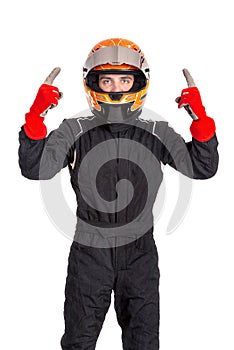 Racing driver isolated with helmet