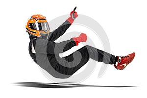 Racing driver isolated in white