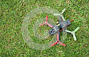 Racing drone on the field