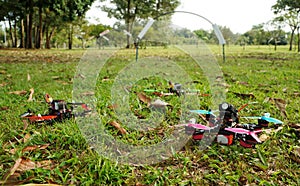 Racing drone on racing field