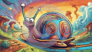 Racing Escargot: Giant Snail in High-Speed Pursuit of a Car - Dynamic Vector Illustration