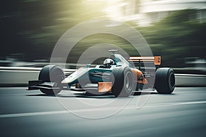 Racing F1 car speed on the road with speed effect on background
