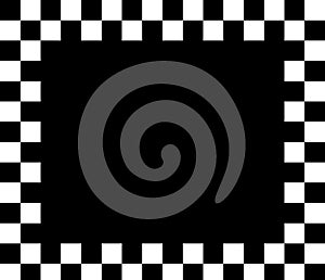 Racing flag, chessboard, checkerboard black and white alternating squares frame, boarder. Chequered background, backdrop vector