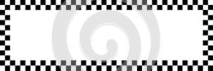 Racing flag, chessboard, checkerboard black and white alternating squares frame, boarder. Chequered background, backdrop vector