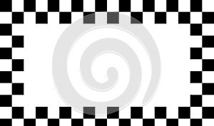 Racing flag, chessboard, checkerboard black and white alternating squares frame, boarder. Chequered background, backdrop vector