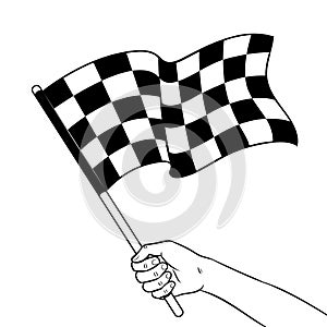 Racing flag in hand coloring book vector