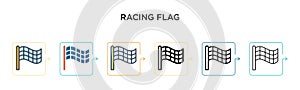 Racing flag vector icon in 6 different modern styles. Black, two colored racing flag icons designed in filled, outline, line and