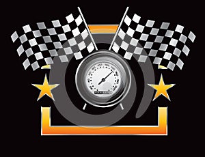 Racing flags and speedometer in orange star frame