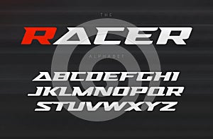 Racing font, aggressive and stylish lettering design. Dynamic letters, italic wide font with modern serifs, sports