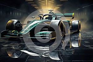 racing green car in formula one track