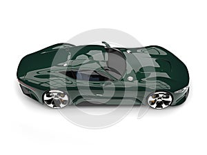 Racing green modern super sports car - top down side view