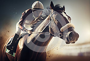 racing horse portrait in action