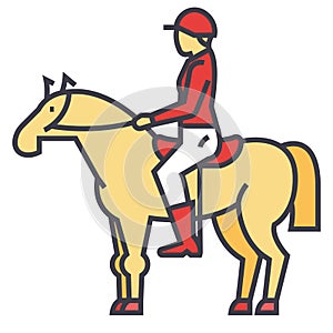 Racing horse, rider, horseman, jockey, race concept.