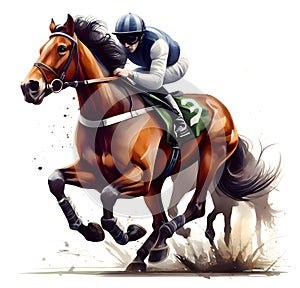 Racing horses competing with each other. Hippodrome. Racetrack. Equestrian. Derby. Horse sport. Watercolor painting