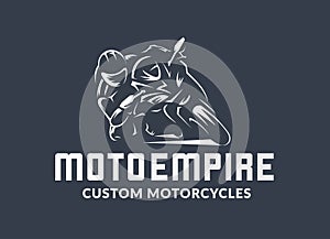 Racing motorcycle logo on black background.