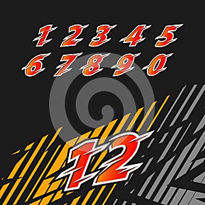 Racing number set for race car