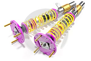 Racing shock absorbers with yelllow springs