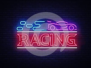 Racing sign vector design template. Street Racing neon text, light banner design element colorful modern design trend