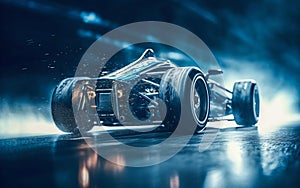 Racing Silver Sports Car on Track with Motion Blur. Generative ai