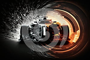 racing speed on black background with racing tire and car racing double exposure